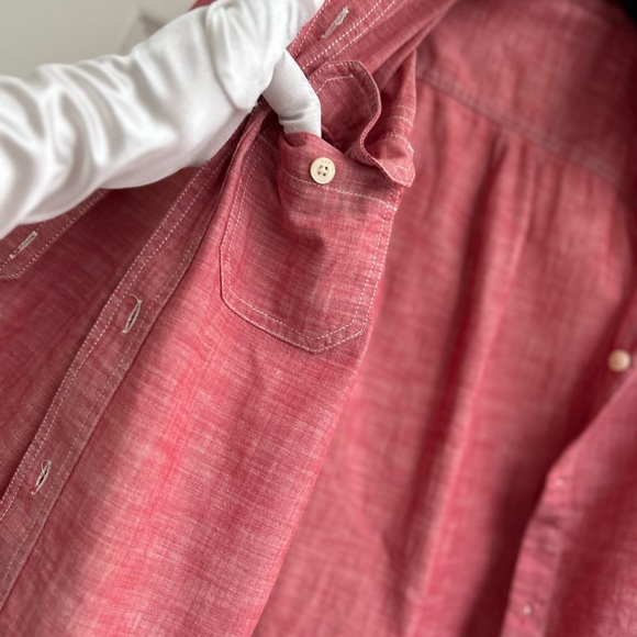 GAPkids LS Chambray Carmine Red roll up Sleeves Cotton Shirt Boy Sz M - Picture 6 of 11